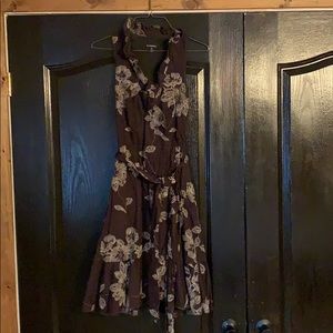 Embroidered floral faux wrap dress